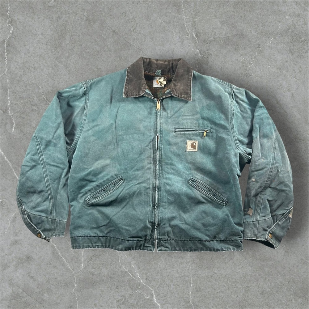 Carhartt Detroit Jacket Mens XL Hunter Green Distressed Blanket Lined J43 HTG